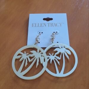 Ellen Tracy 90's Gold‎ Aycrlic Palm Tree Drop Earrings